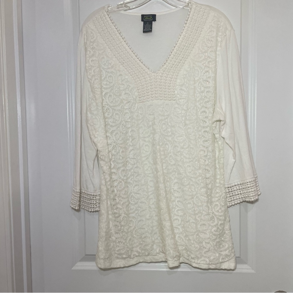 Shannon Ford New‎ York Cream Relaxed V-Neck Blouse size 1X